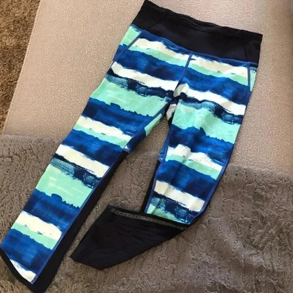 Lululemon Pace Pusher Crop *Full-On Luxtreme Brush Strokes Harbor Blue Menthol - Picture 2 of 15